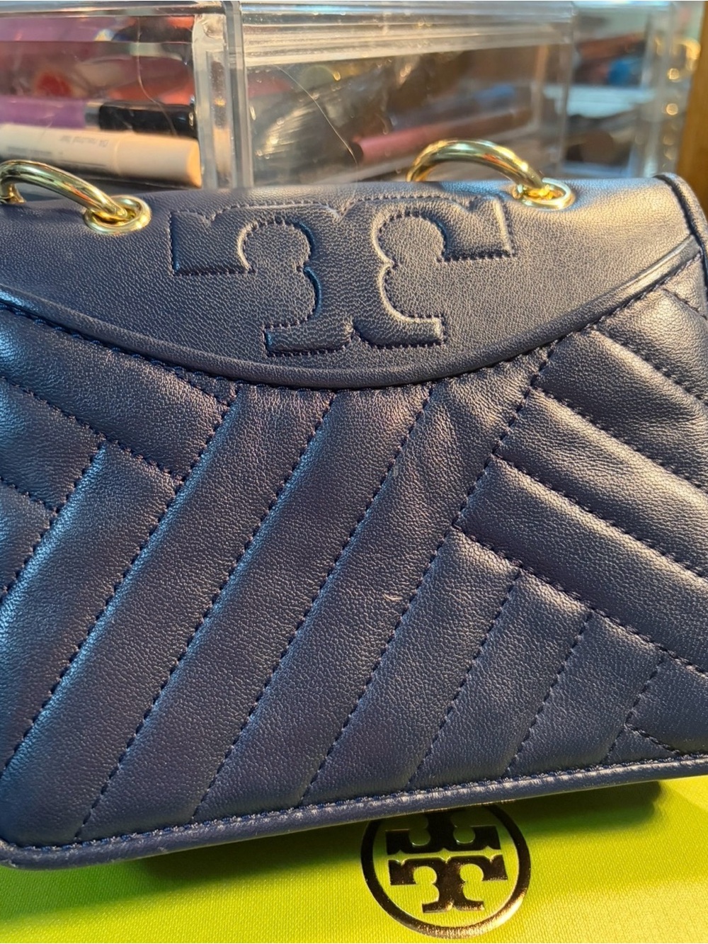 Tory Burch Quilted Mini Shoulder Bag - Navy Gold Tone new!!!
